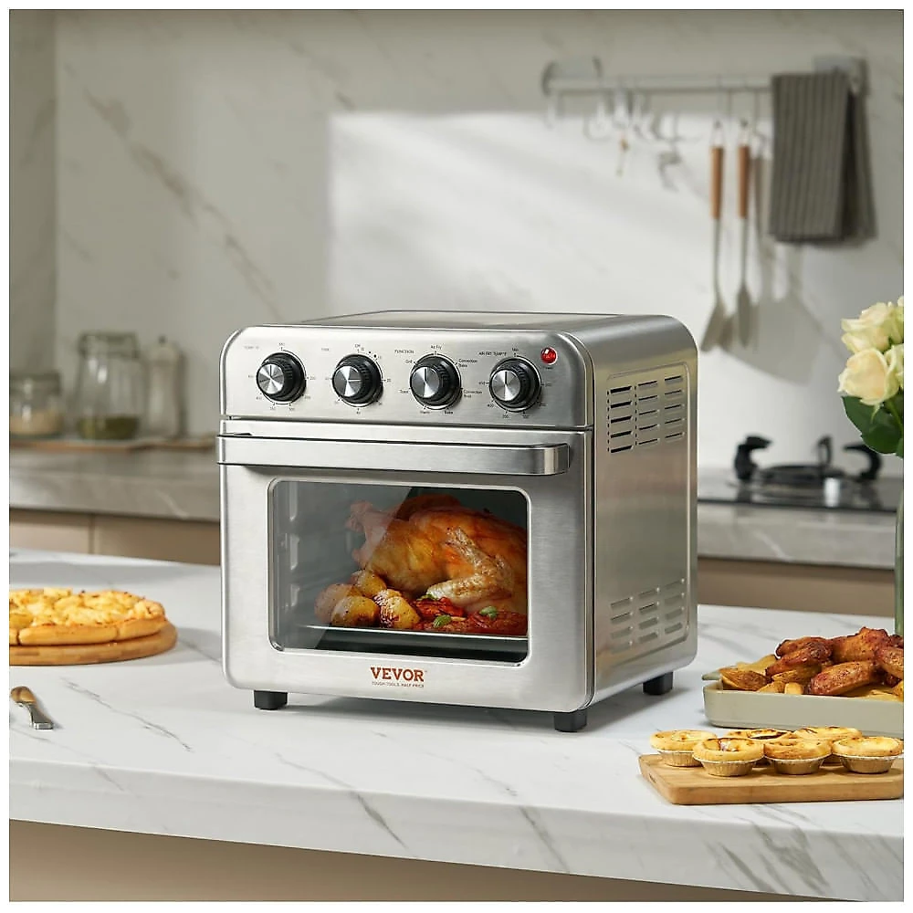 Forno Elétrico Air Fryer VEVOR 7 em 1, 18L, 1800W, Convecção 360°, Temporizador 60min, Aço Inox, Multiuso com Acessórios, 110V