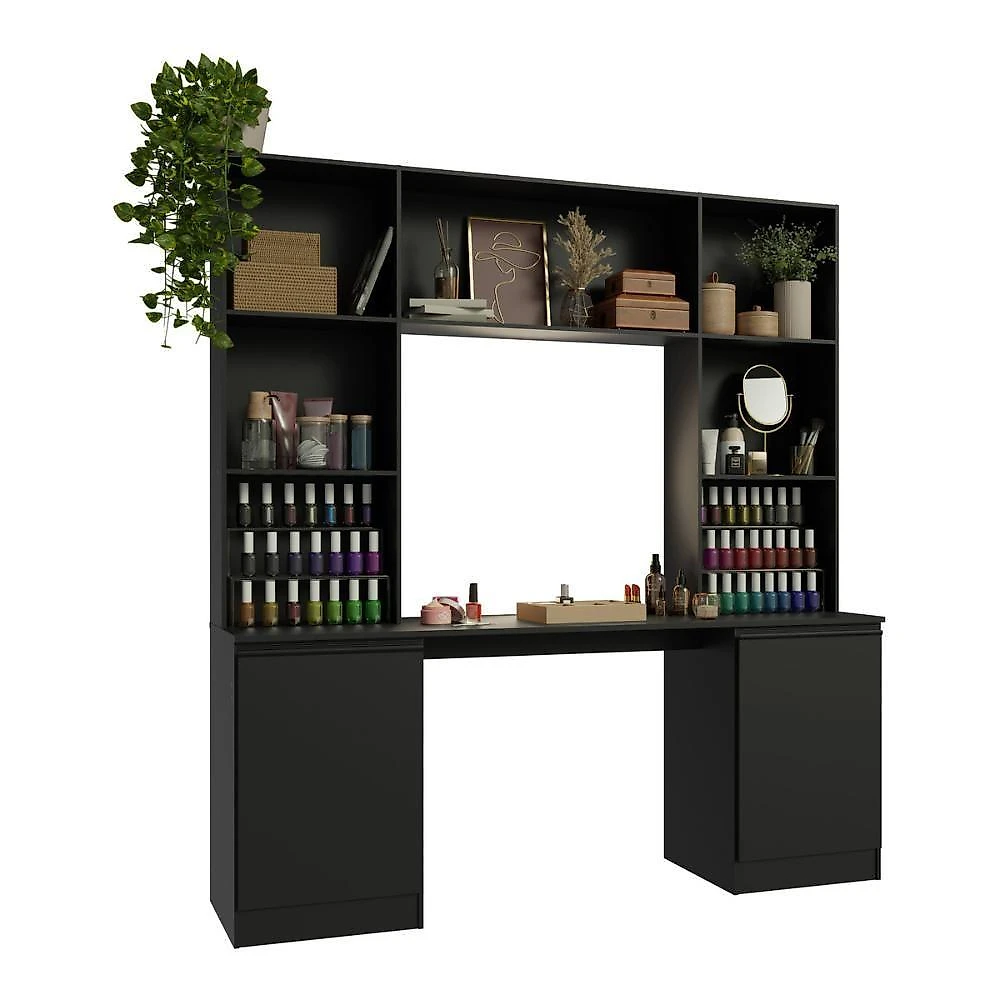 Mesa de Manicure Profissional MP6069 com Estante 2 Portas Preto Multimóveis 180CM