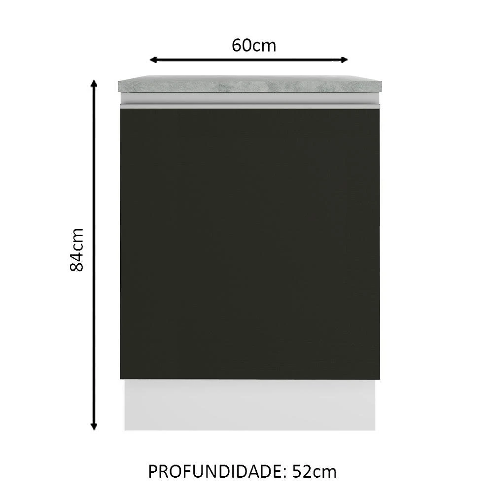 Balcão armário de cozinha 60 cm 1 porta branco/preto glamy madesa