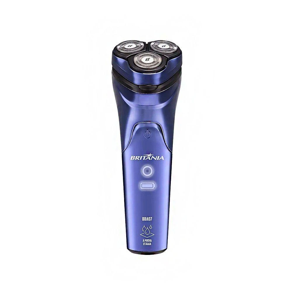 Barbeador Elétrico Britânia BBA07 Aparador de Barba Lâmina Aço Inoxidável sem Fio Azul Cromado
