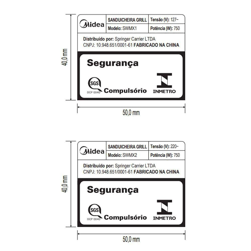 Sanduicheira Midea SWMX2 com Revestimento Blackstone 750W Preto e Inox 220V