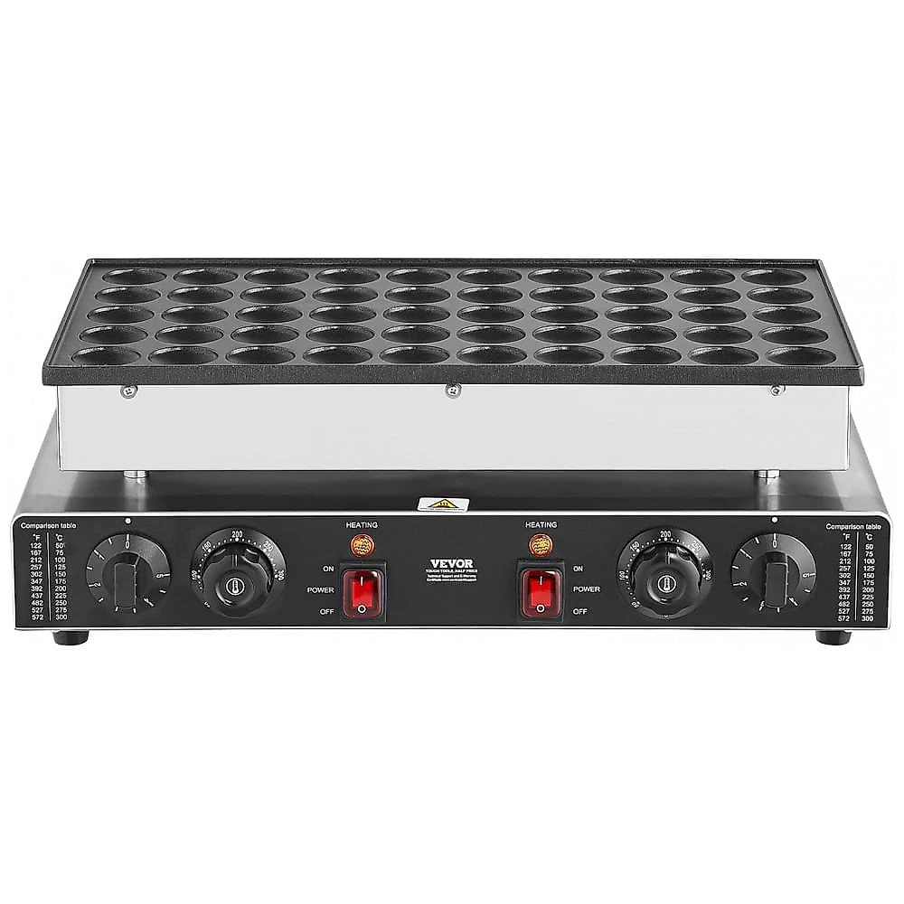 Máquina de Poffertjes Mini Panquecas VEVOR 50 Unidades 1700W Antiaderente Duplo Controle 110V