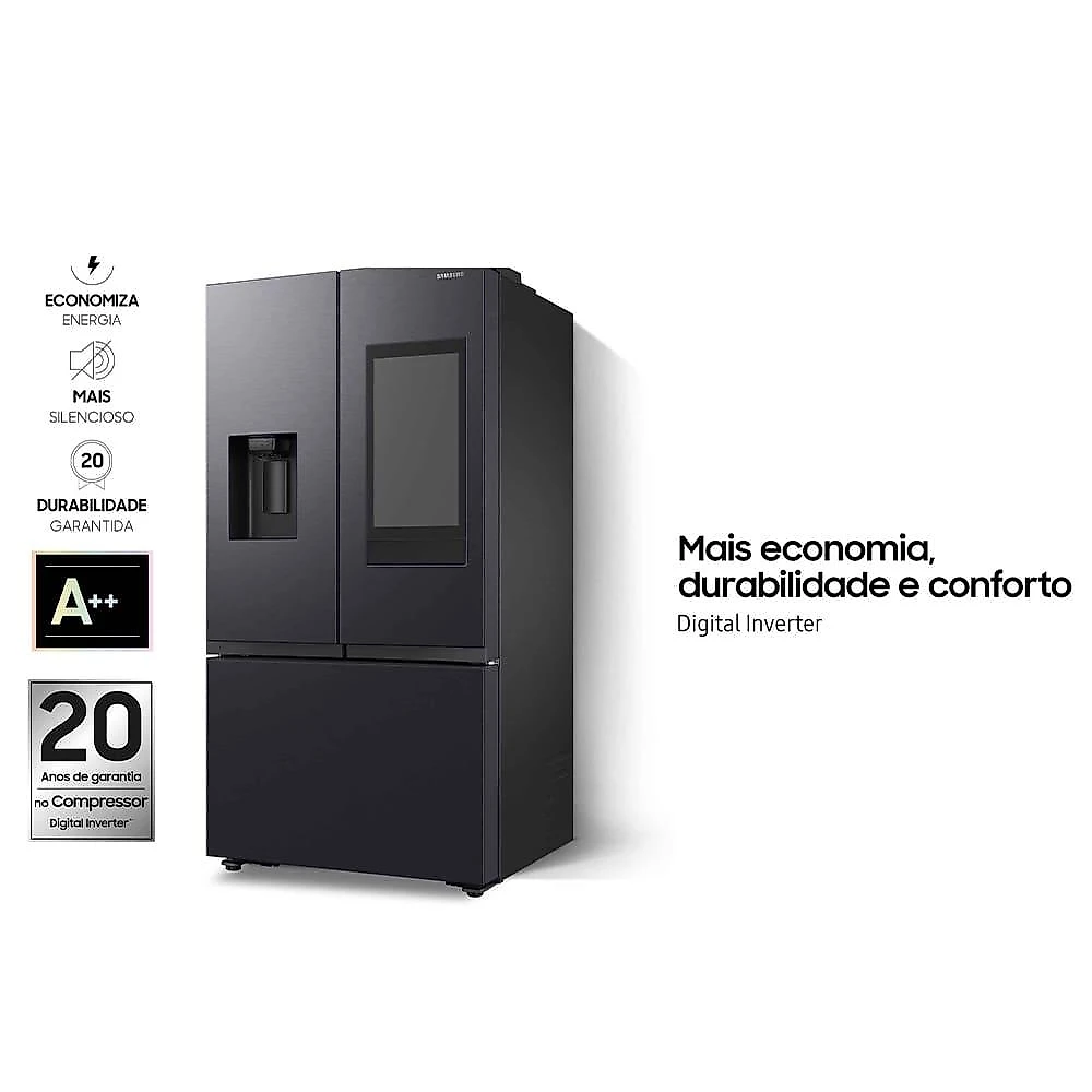 Geladeira smart samsung frost free french door rf27 com soundbar 564l - black inox 110
