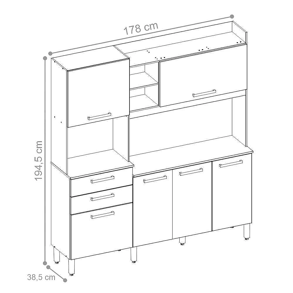 Armário Balcão Cozinha Completa Nina 6 Portas 4 Prateleiras MDP 178CM Amendola Branco