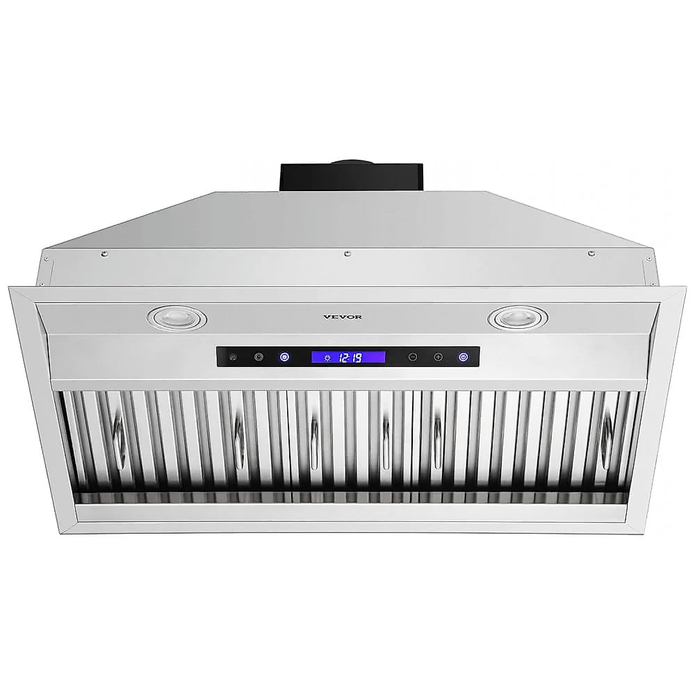 Coifa Embutida VEVOR Inox 76 cm 900CFM 4 Velocidades LED Duto/Sem Duto Controle Remoto 110V