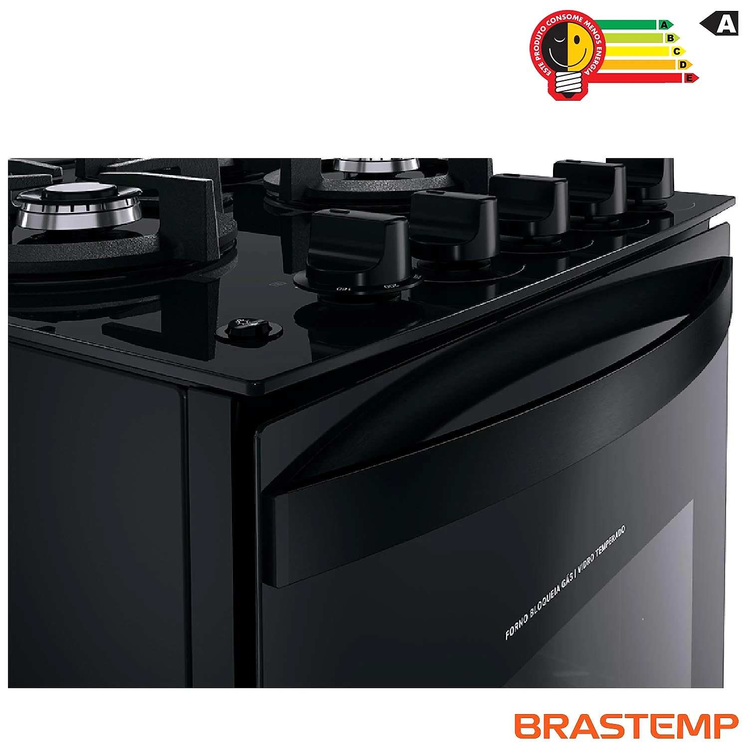 Fogão de Piso Brastemp de 04 Piso com Mesa de Vidro e Dupla Chama Preto - BFO4XAE Bivolt