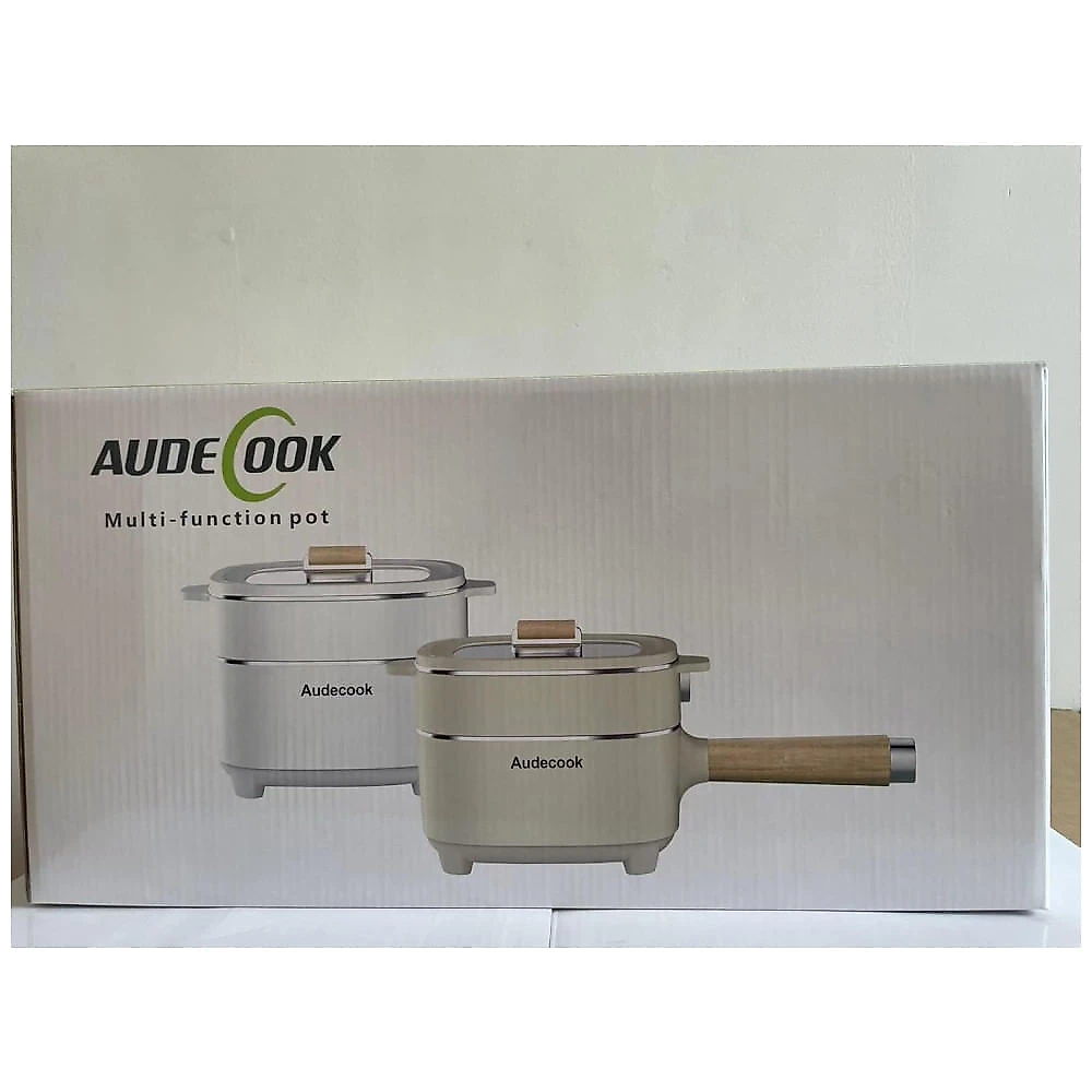 Panela Elétrica Audecook Hot Pot 2L c/ Revestimento Cerâmico Antiaderente, Frigideira 20cm, Fogareiro Portátil p/ Ramen, Bife, Arroz, Aveia