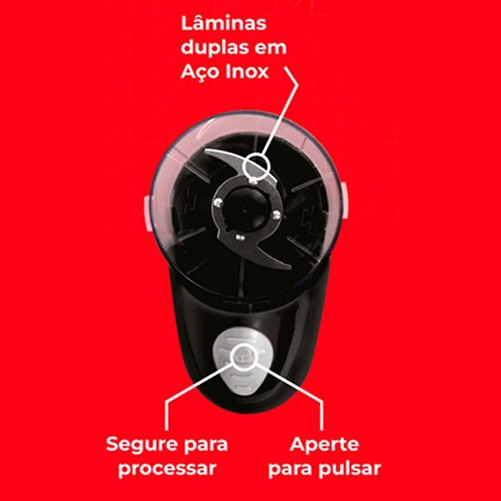 Mini Processador 500ml Lâminas Inox Vermelho 120W 110V para Uso Doméstico