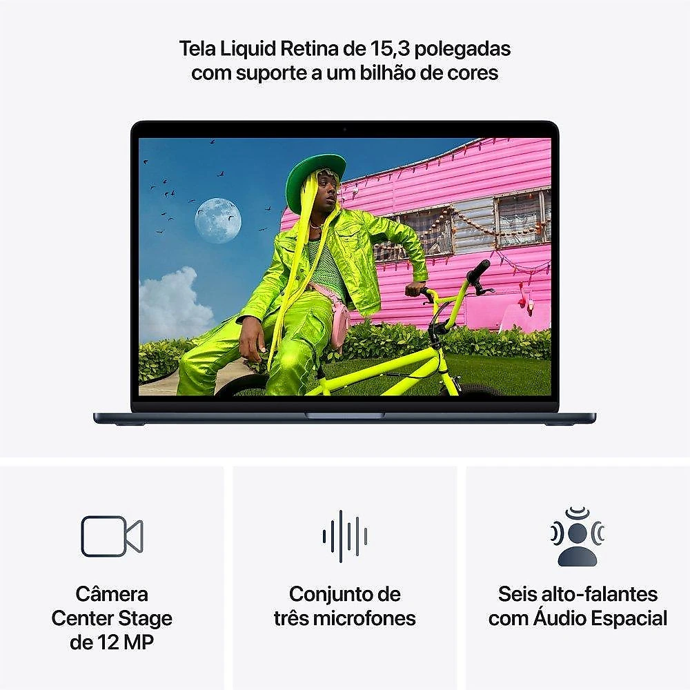 MacBook Air Apple 15'' Chip M5, CPU de 10 Núcleos, GPU de 10 Núcleos, Neural Engine de 24 Núcleos, 1TB, Meia-Noite - MDVN4BZ/A