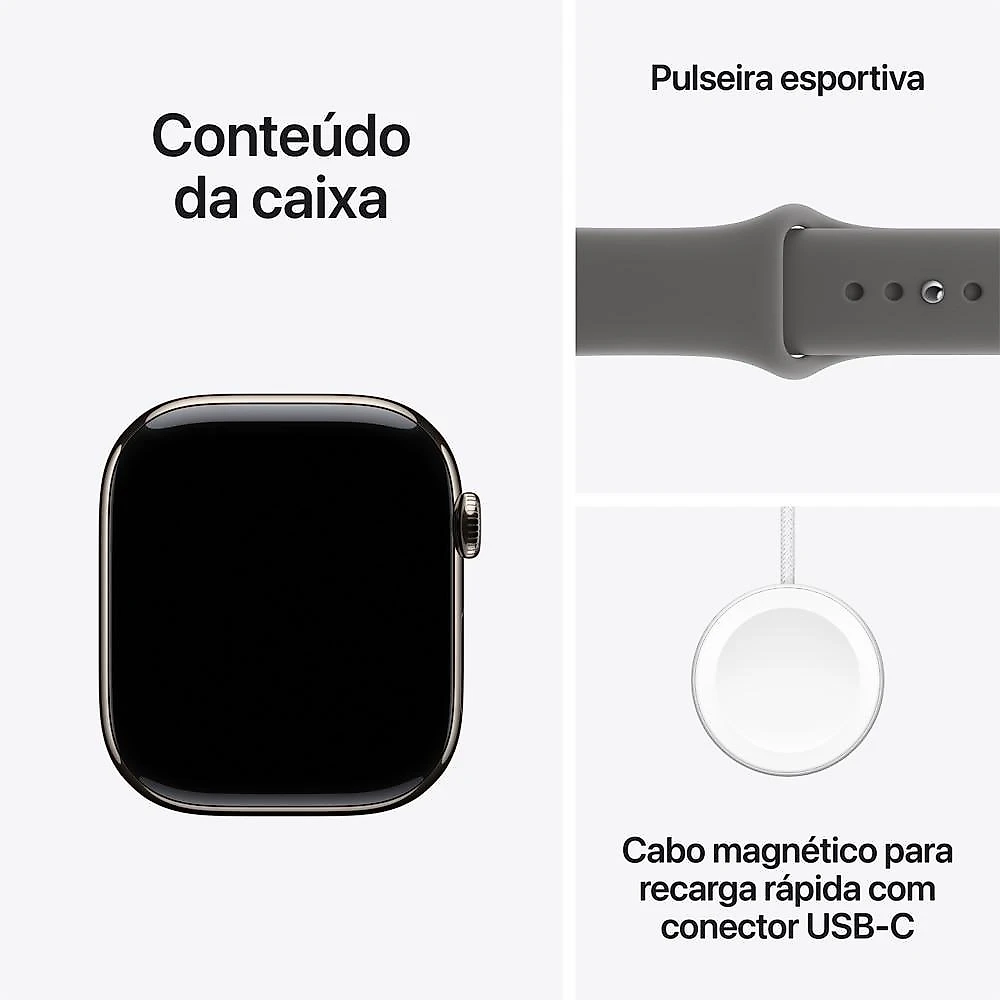 Apple Watch Series 11 GPS + Cellular - Caixa natural de titânio – 46 mm - Pulseira esportiva cinza-pedra – P/M