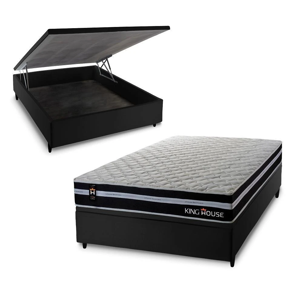 Cama Box com Baú Casal Durham Molas Ensacadas Preto King House