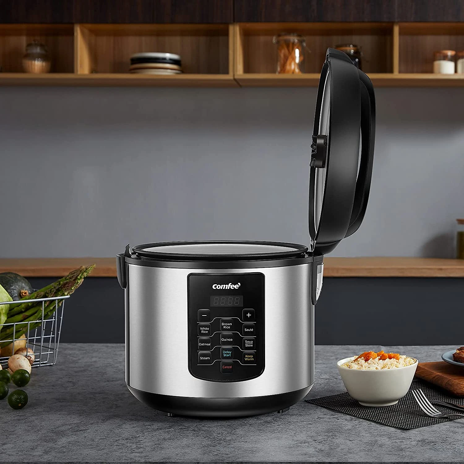 COMFEE CRS5010BS Panela de Arroz Elétrica 52L Multifuncional com 8 Configurações e Desligamento Automático 110V Preta