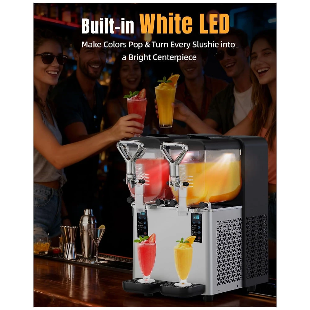 Máquina de Slush Raspadinha GSEICE 4L Duplo Tanque Comercial LED Auto Limpeza