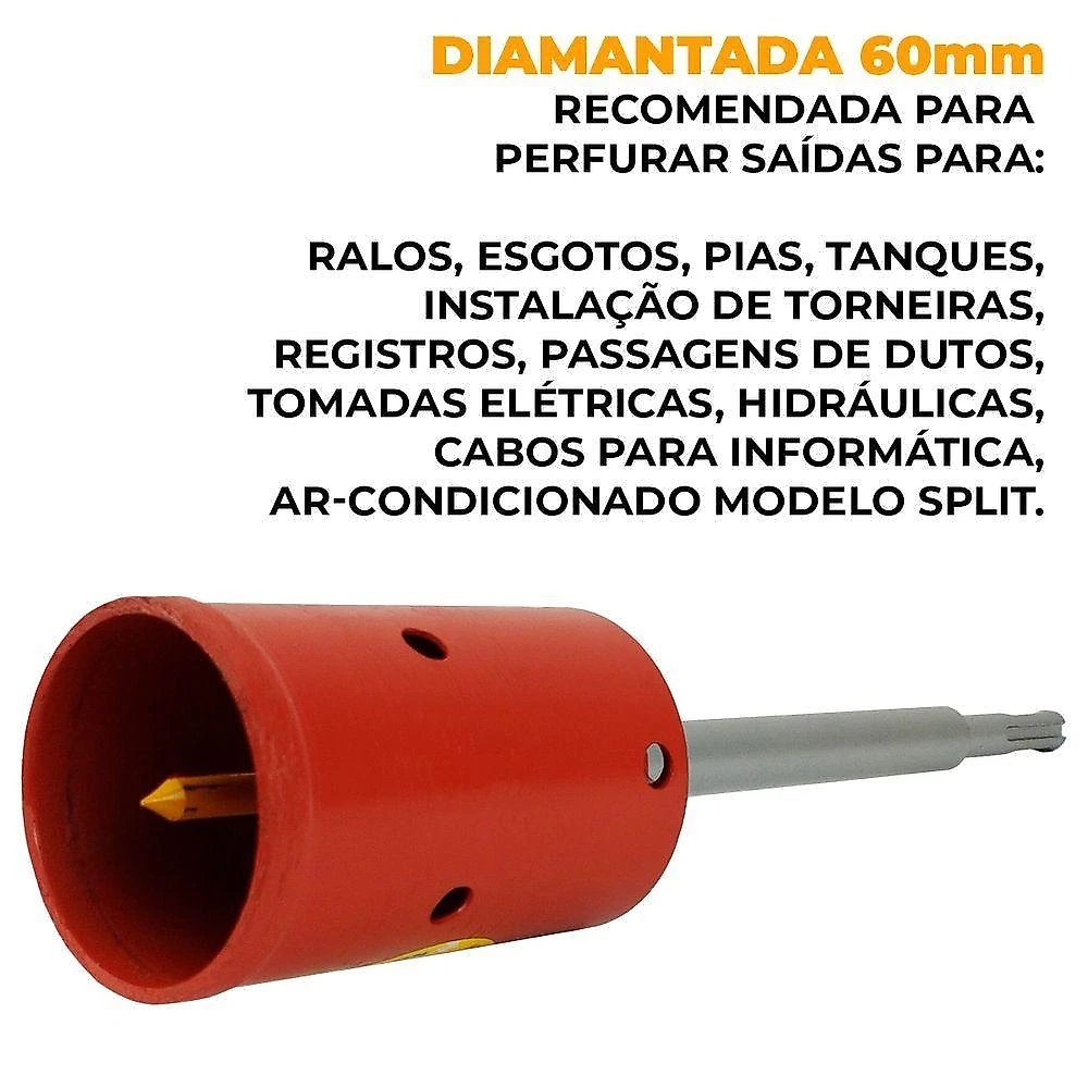 Serra Copo Diamantada 60mm Haste Sds Plus Engate Rápido único