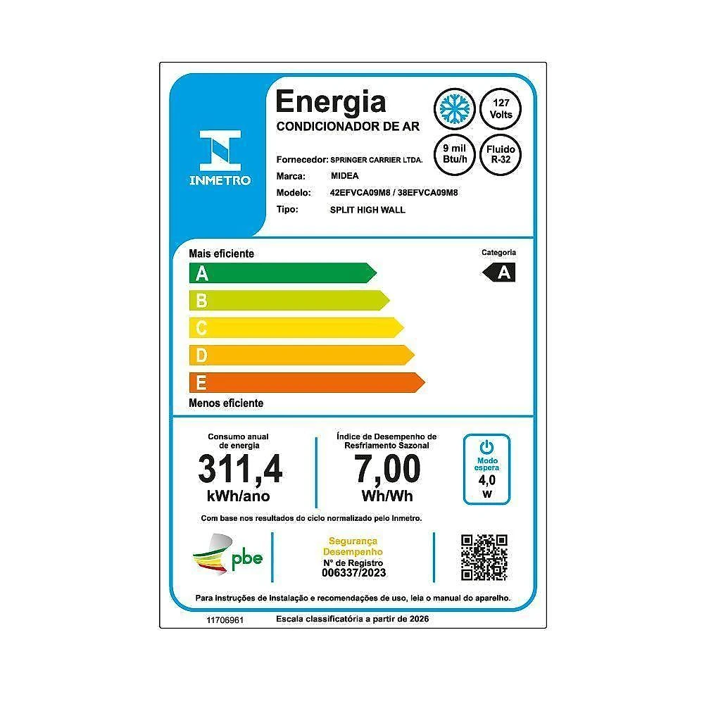 Ar condicionado split inverter midea ai 9000 btus frio 127v 38efvca09m8
