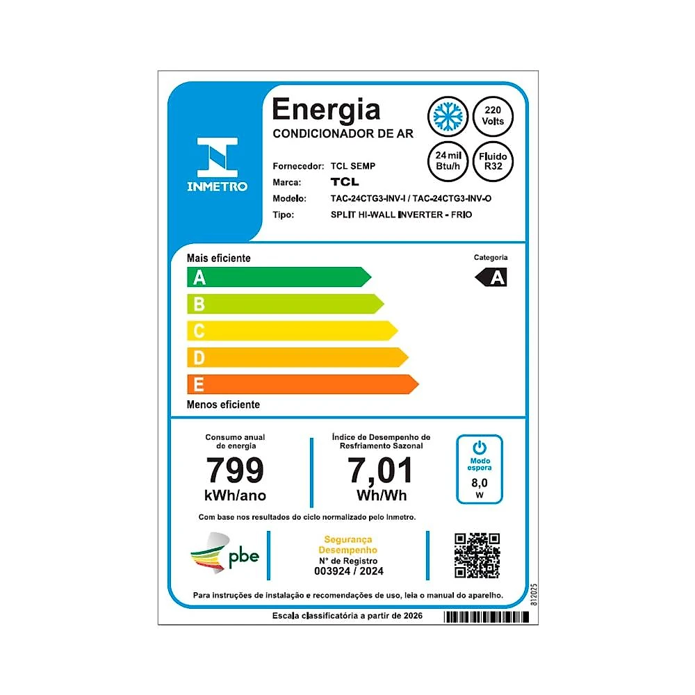 Ar-Condicionado Split Inverter 24000 BTUs TCL Breeze In High Wall Só Frio TAC-24CTG3-INV-I/TAC-24CTG3-INV-O 220V