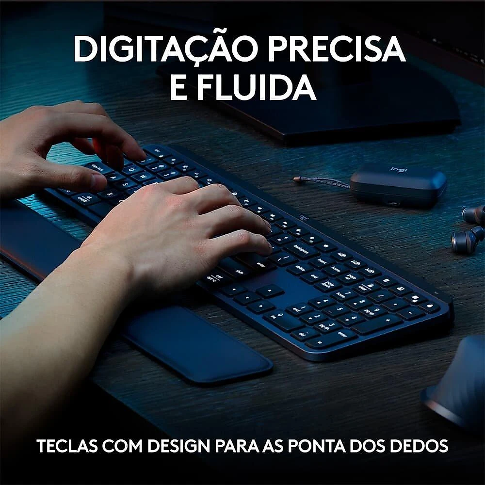 Kit Teclado e Mouse Sem Fio MX Keys S, Bluetooth ou Receptor Logi Bolt, com Apoio para as Mãos, Grafite - 920-011605