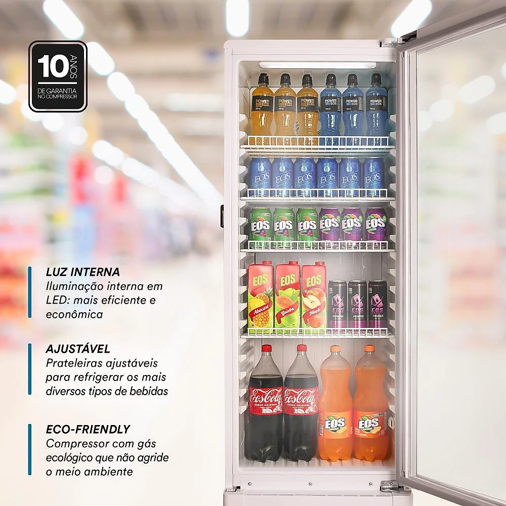 Refrigerador Expositor Vertical EOS 231 Litros Eco Gelo Digital Branco EEV210B 110V