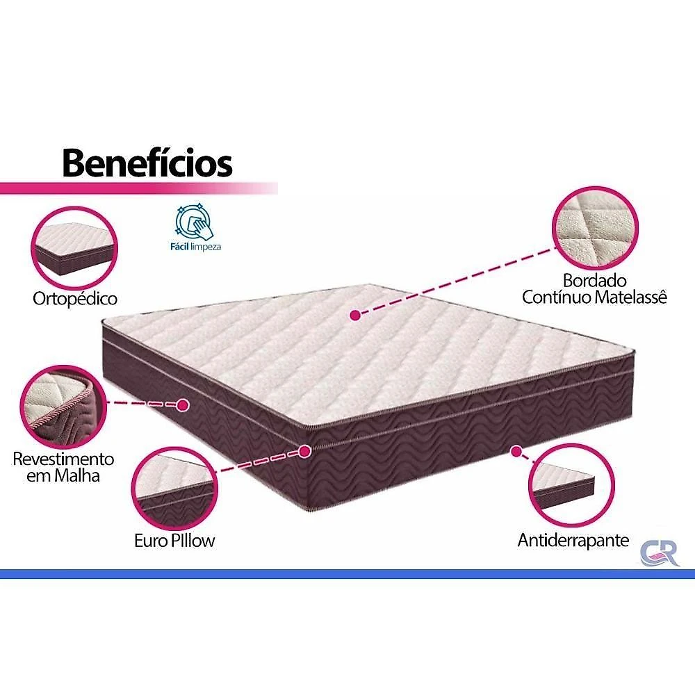 Colchão Solteiro Ortopédico Anatômico D28 Euro Pillow 78x188x28CM Ortobom