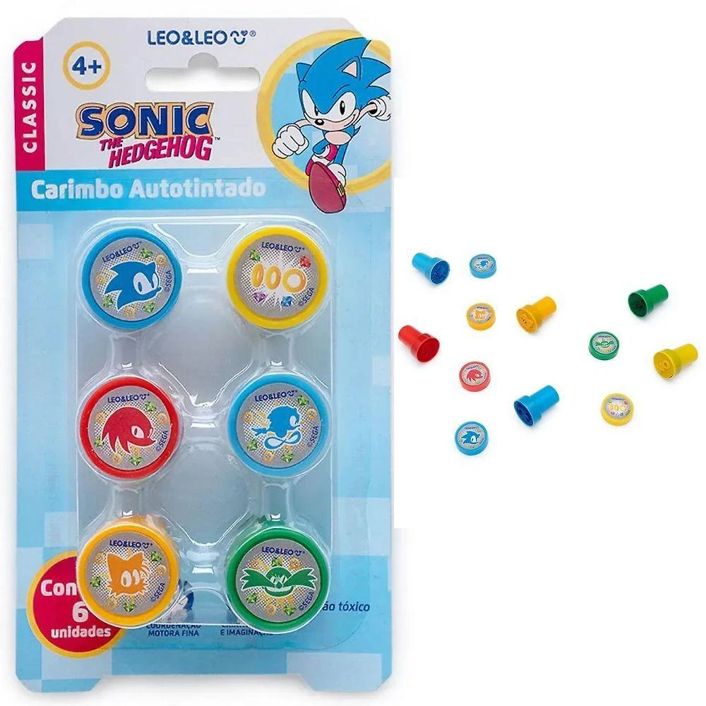 Carimbo Autotintado Infantil Leo & Leo Decorado Sonic Kit com 6 Unidades
