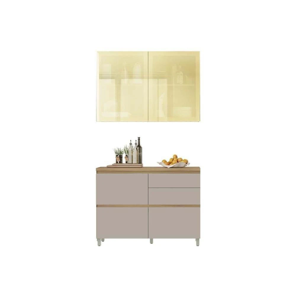 Kit Cozinha Rainha CZ431 3 Portas 4 Gavetas MDF 120CM Nature Nesher Móveis