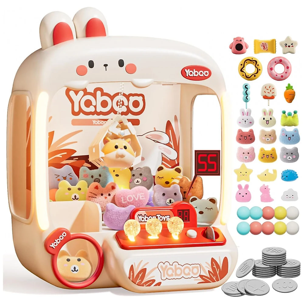 Máquina de Garra Grande para Crianças Vanvimen Bunny 64 PCS, Arcade Eletrônica de Brinquedos, Dispensador de Doces e Prêmios