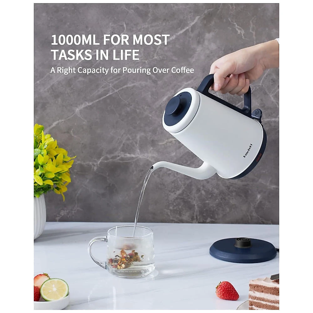 Chaleira Elétrica DmofwHi Gooseneck 1,0L, 1000W de Aço Inoxidável 304, Desligamento Automático, Chaleira para Café Coado e Chá Branca