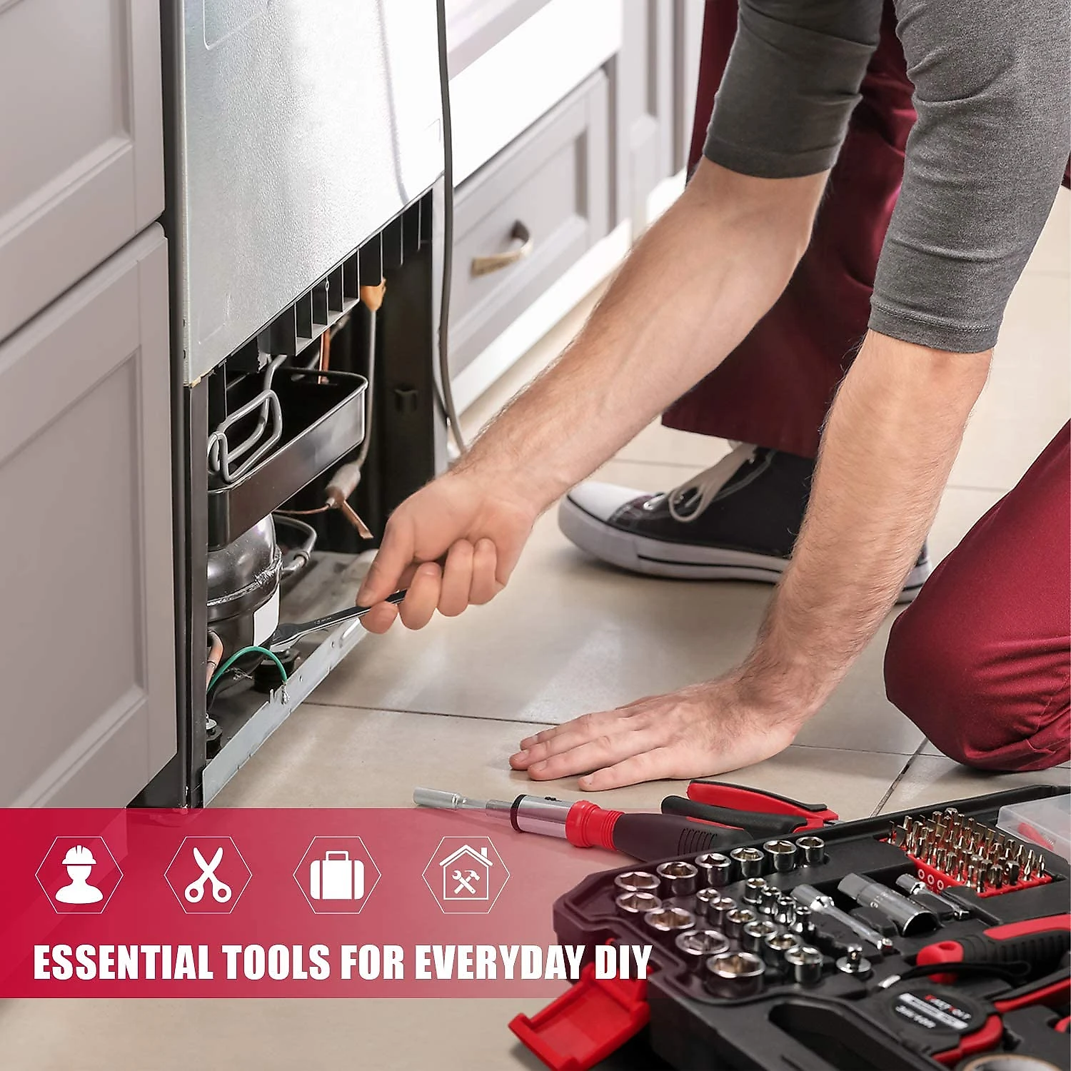 EASTVOLT EVHT21801 Kit de Ferramentas c Maleta de Transporte 218 Peças Vermelha