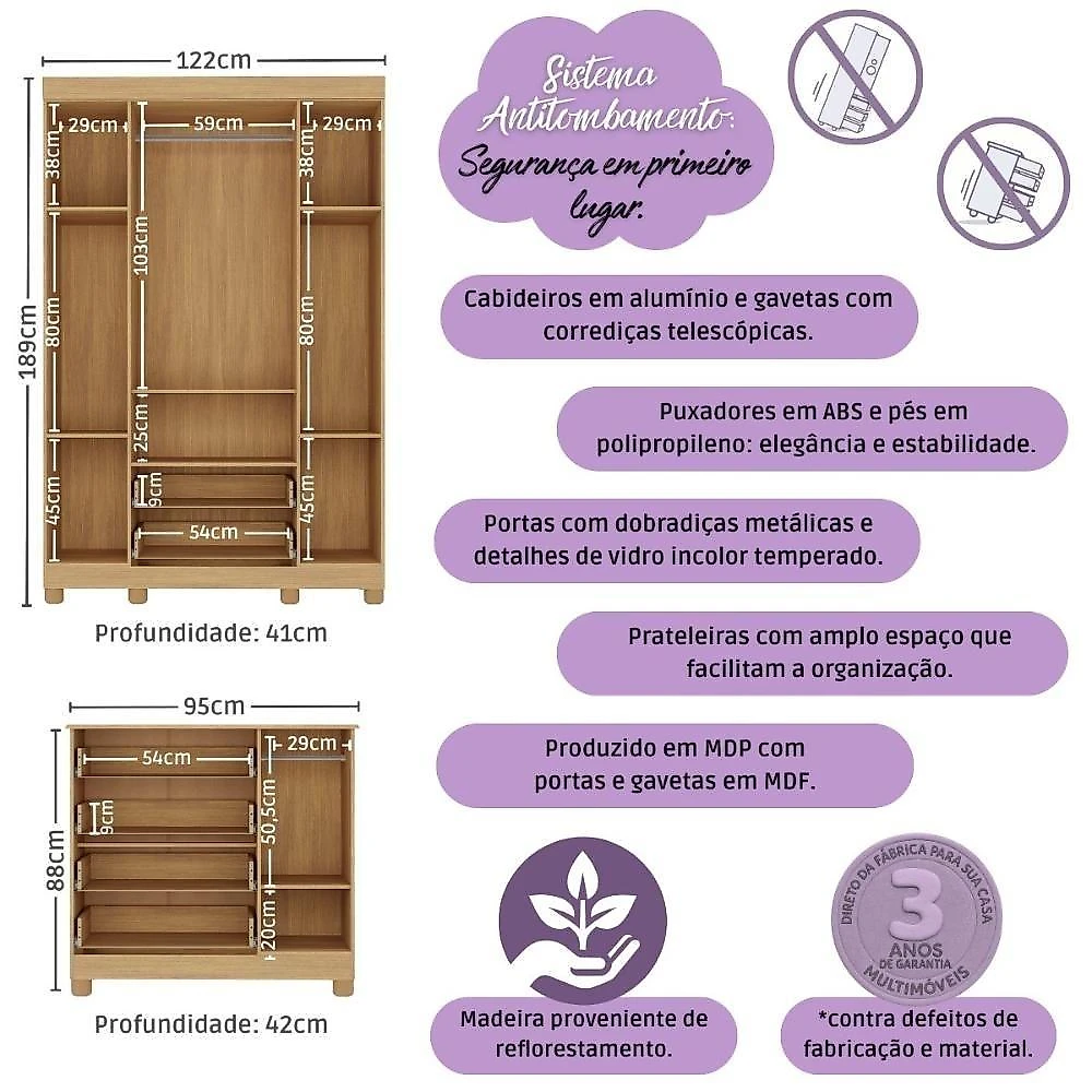 Quarto De Bebê Completo Berço Americano 3 Em 1 Colchão Fofura Multimóveis MP4661 Madeirado-branco
