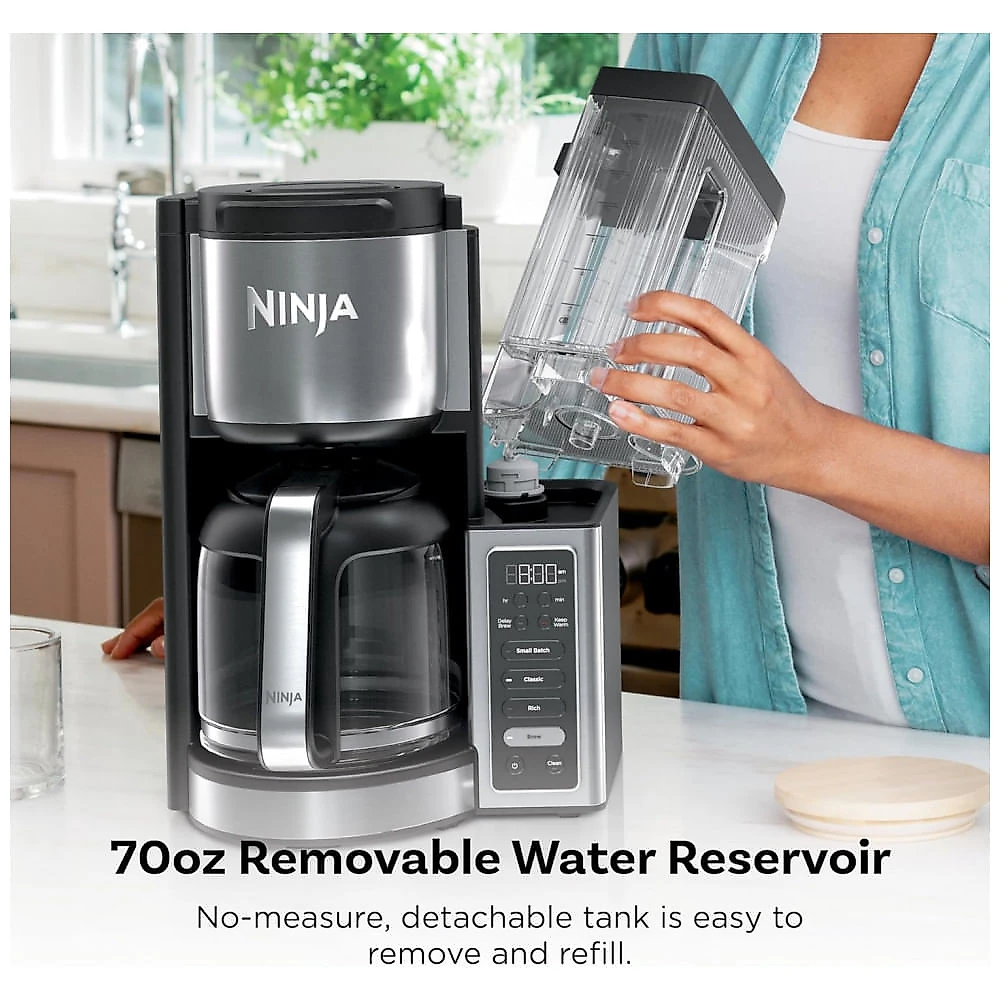 Máquina de Café Ninja Fresh Brew Programável 14 Copos Jarra Vidro Estilos Clássico Rico Reservatório 2,07 L Lote Pequeno Atraso Brew Placa Ajustável