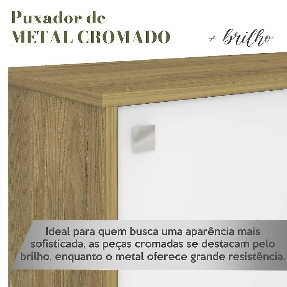 Kit 2 Peças com Escrivaninha em L com Porta de Correr e Armário Alto Multiuso Olmo/Branco