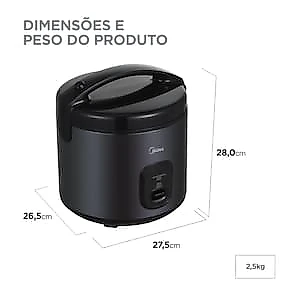 Panela de Arroz Elétrica Midea 5L Revestimento Blackstone e Bandeja a Vapor Preta 110V