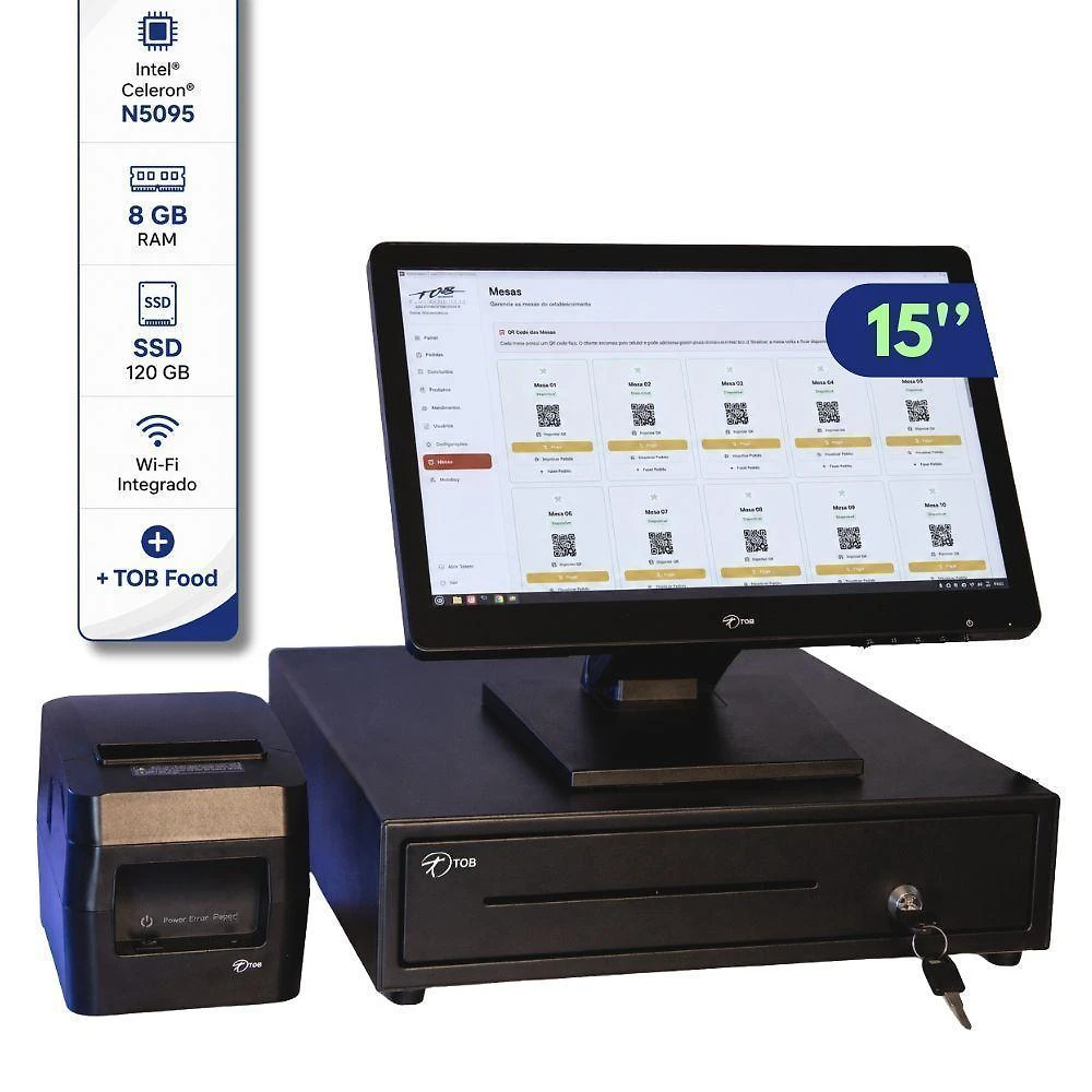 Computador All In One com Impressora de Cupom e Gaveta de Dinheiro All In One Touch 15" Intel N5095