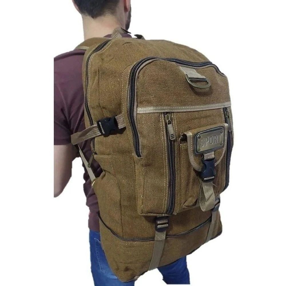 Mochila OEM 803 em Lona 50 l 49X33X22CM Marrom para Viagem e Trilha Masculino