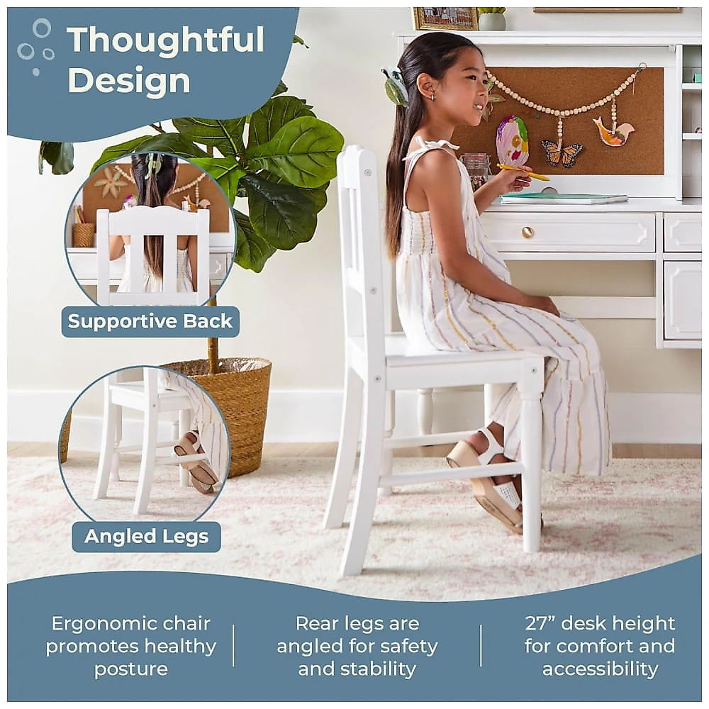 Conjunto infantil de escrivaninha, hutch e cadeira Guidecraft Avery Branco em madeira com 3 gavetas e nichos 112cm
