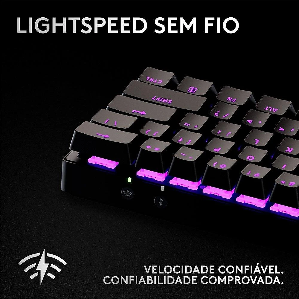 Teclado Sem Fio Mecânico Gamer Logitech G PRO X 60 Lightspeed, RGB, Bluetooth, Compatível com Windows, Preto - 920-011902