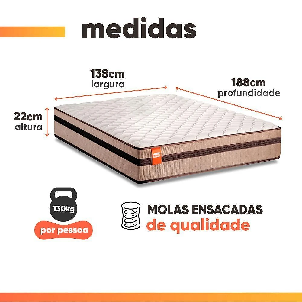 Cama Box Baú Casal Molas Ensacadas Bali 138x188x63cm Bege
