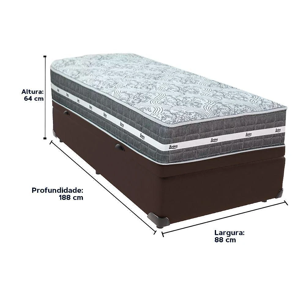Cama Box Baú Marrom E Colchão Black Graphite Molas Ensacadas Solteiro 88x188x27 Anjos