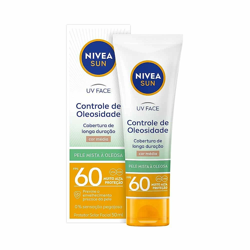 Nivea sun protetor solar uv face controle de oleosidade cor média fps 60