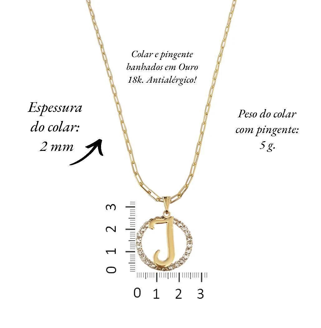 Miniatura Colar Corrente 45 Cm Feminina Pingente Letra I Banhado Ouro