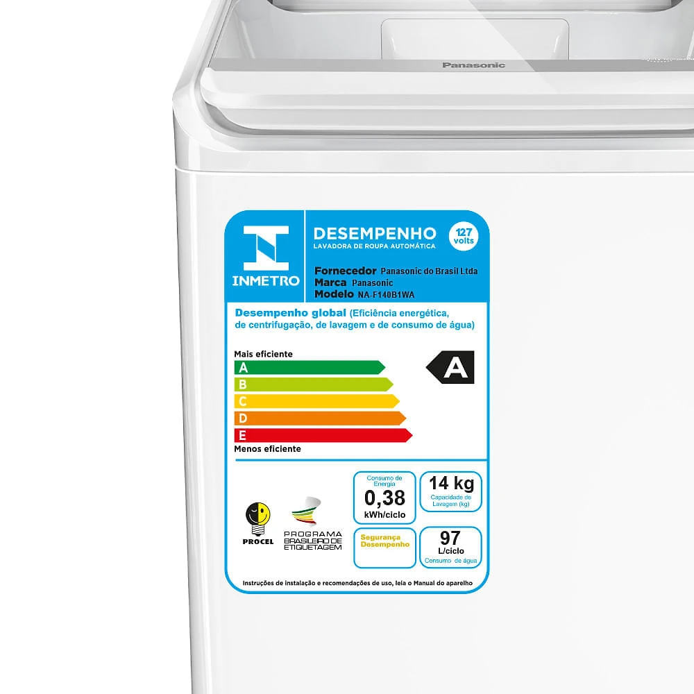 Miniatura Máquina de Lavar Panasonic função Vanish Branco mais Branco 14kg Branca - NA-F140B1W 110v