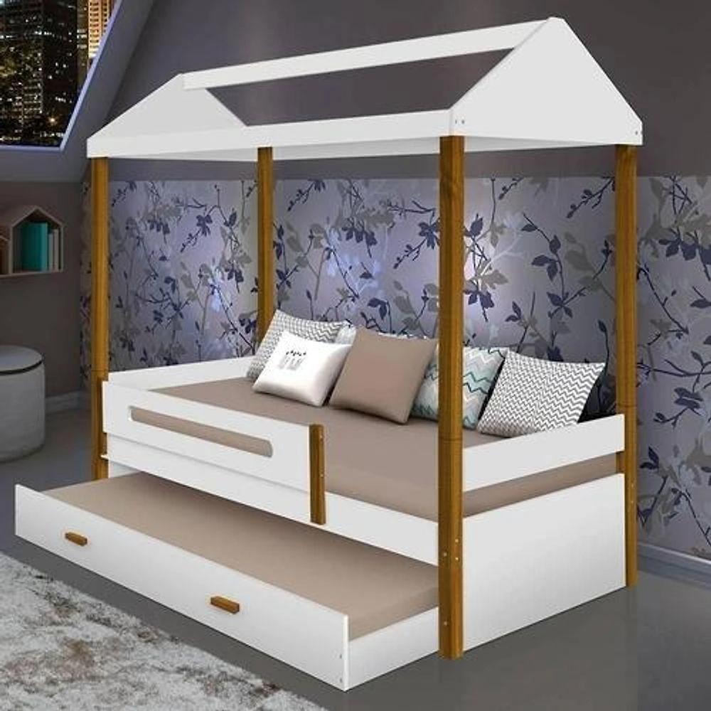 Cama Solteiro Sara Branco Com Cama Auxiliar