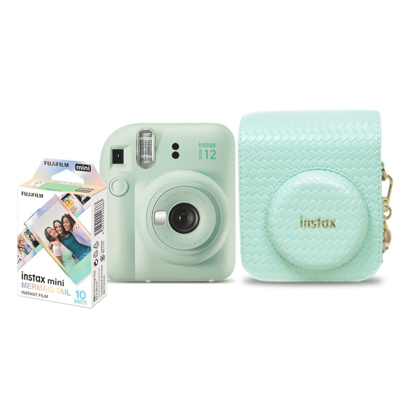Kit Câmera Instantânea FujiFilm Instax Mini 12 Verde Mermaid com Bolsa e Pack 10 Filmes