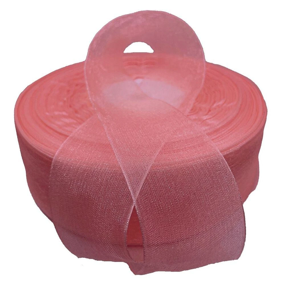 Fita de Organza Voal Premium 38mm Rosa Salmão 10 Metros OEM