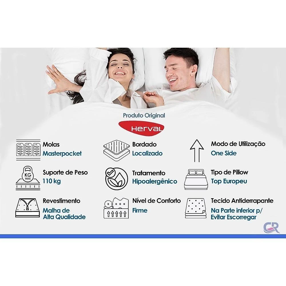 Cama Box com Colchão Casal Physical Corano White Euro Pillow Molas Ensacadas Courino Branco Herval