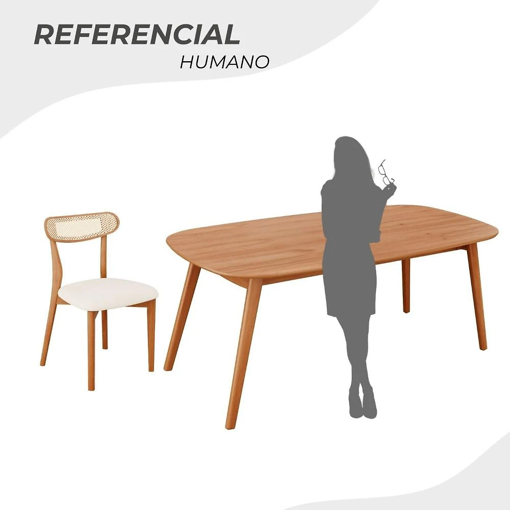 Miniatura Conjunto Sala de Jantar Mesa 180x80cm Tampo em Mdf Laminado 6 Cadeiras Ceci Natural
