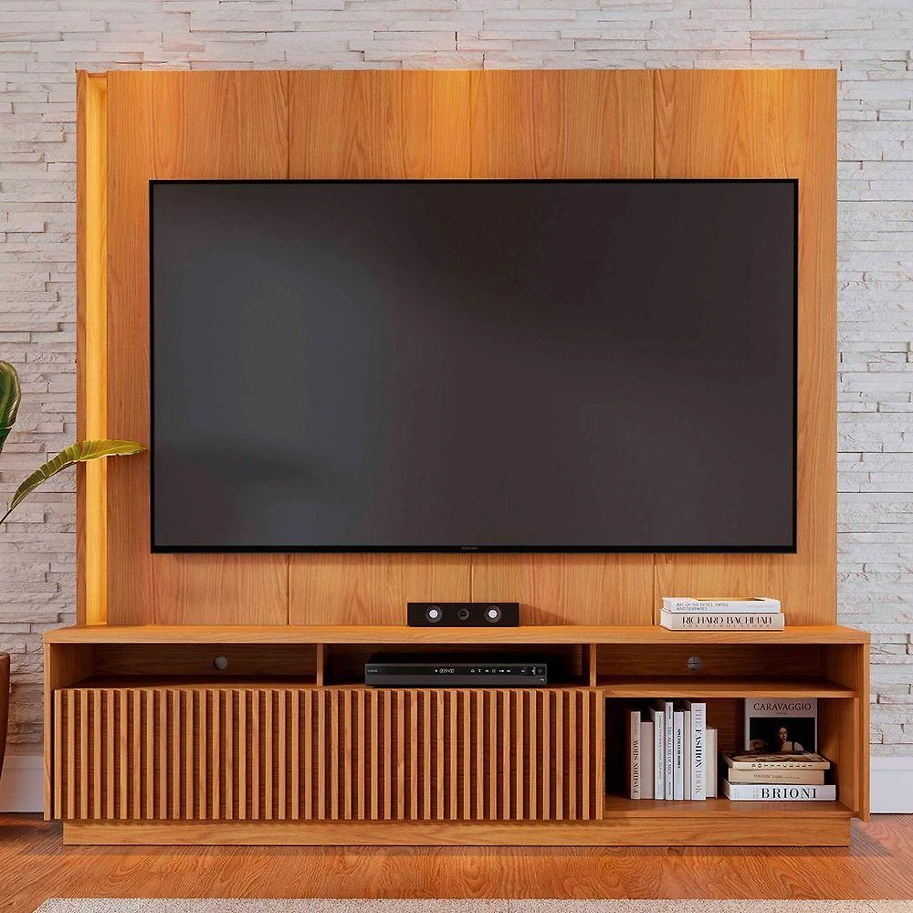 Estante Painel Tv 75 Pol Com Led 200cm Mafra Freijó C05 Mpozenato