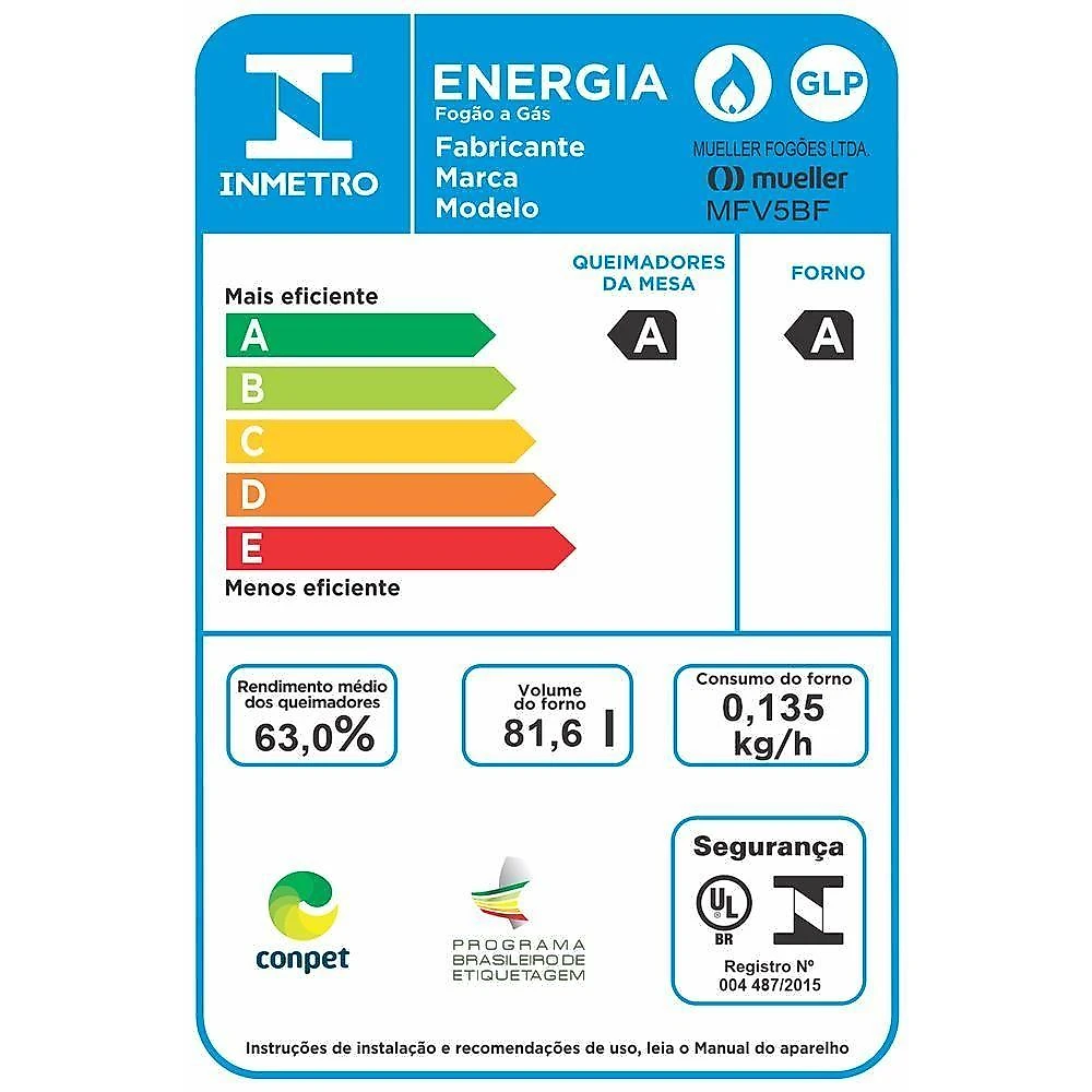 Fogão Mueller 5 Bocas Titânio Com Mesa De Vidro E Tripla Chama MFV5BF Bivolt