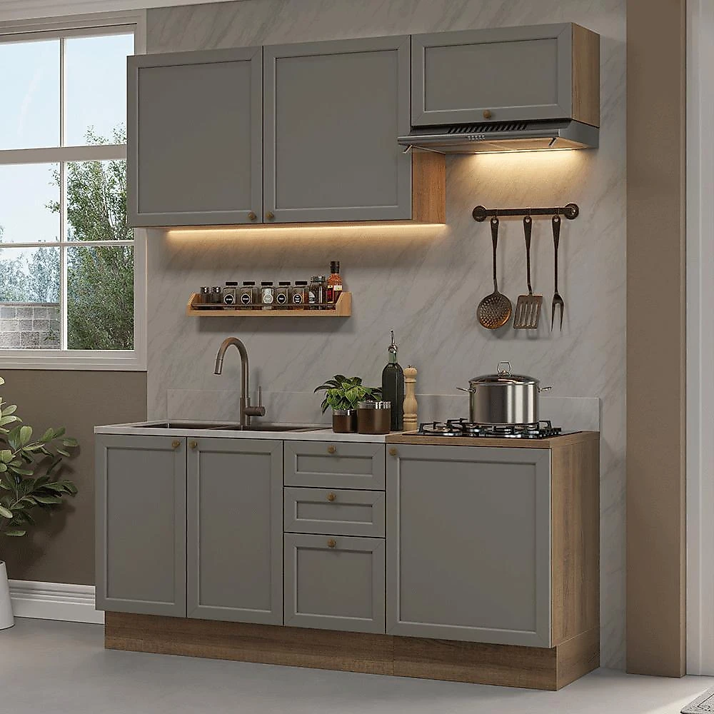 Armário de cozinha compacta 180 cm rustic/cinza vik madesa 01