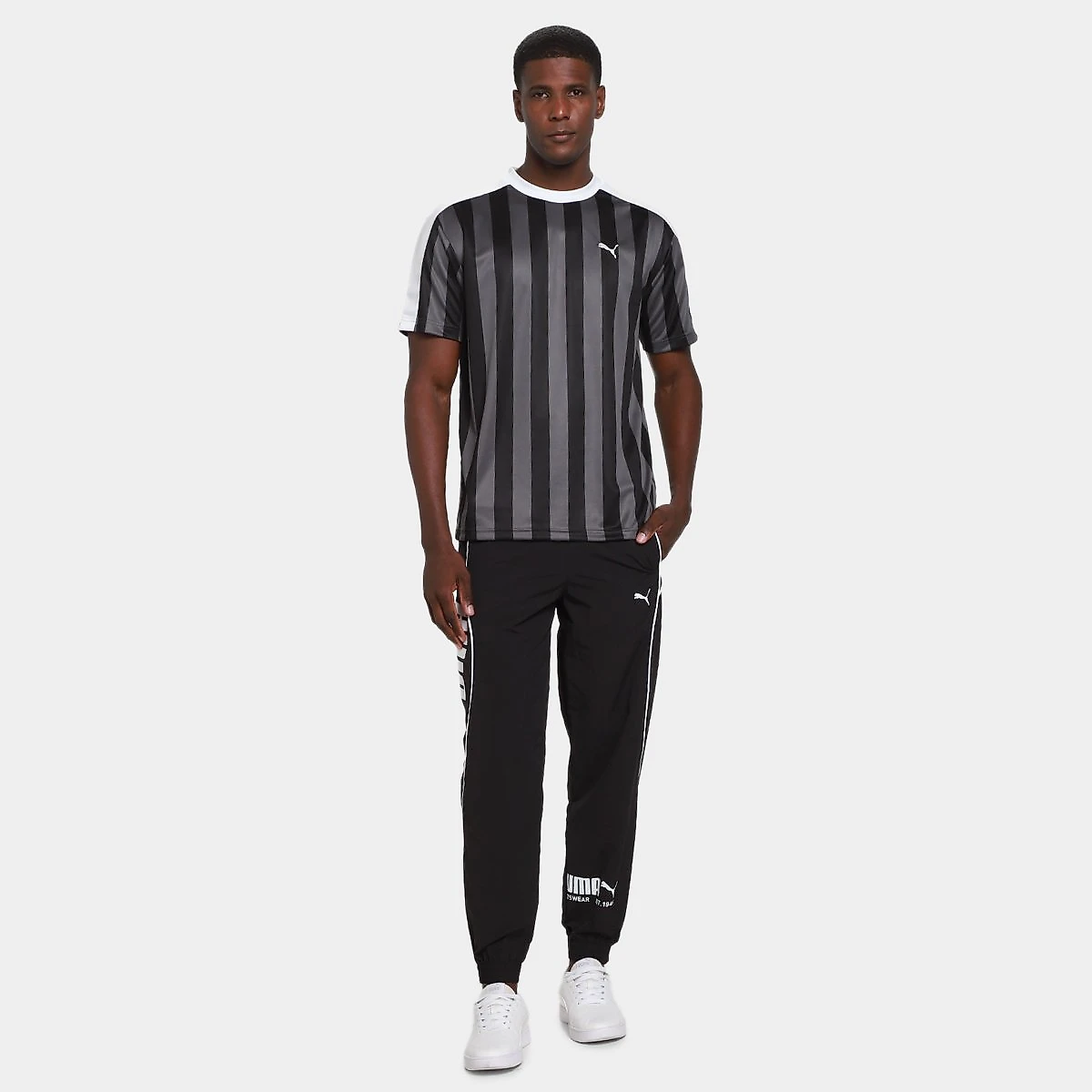 Camiseta Puma Relaxed Striped Football Jersey Masculina Preto - G